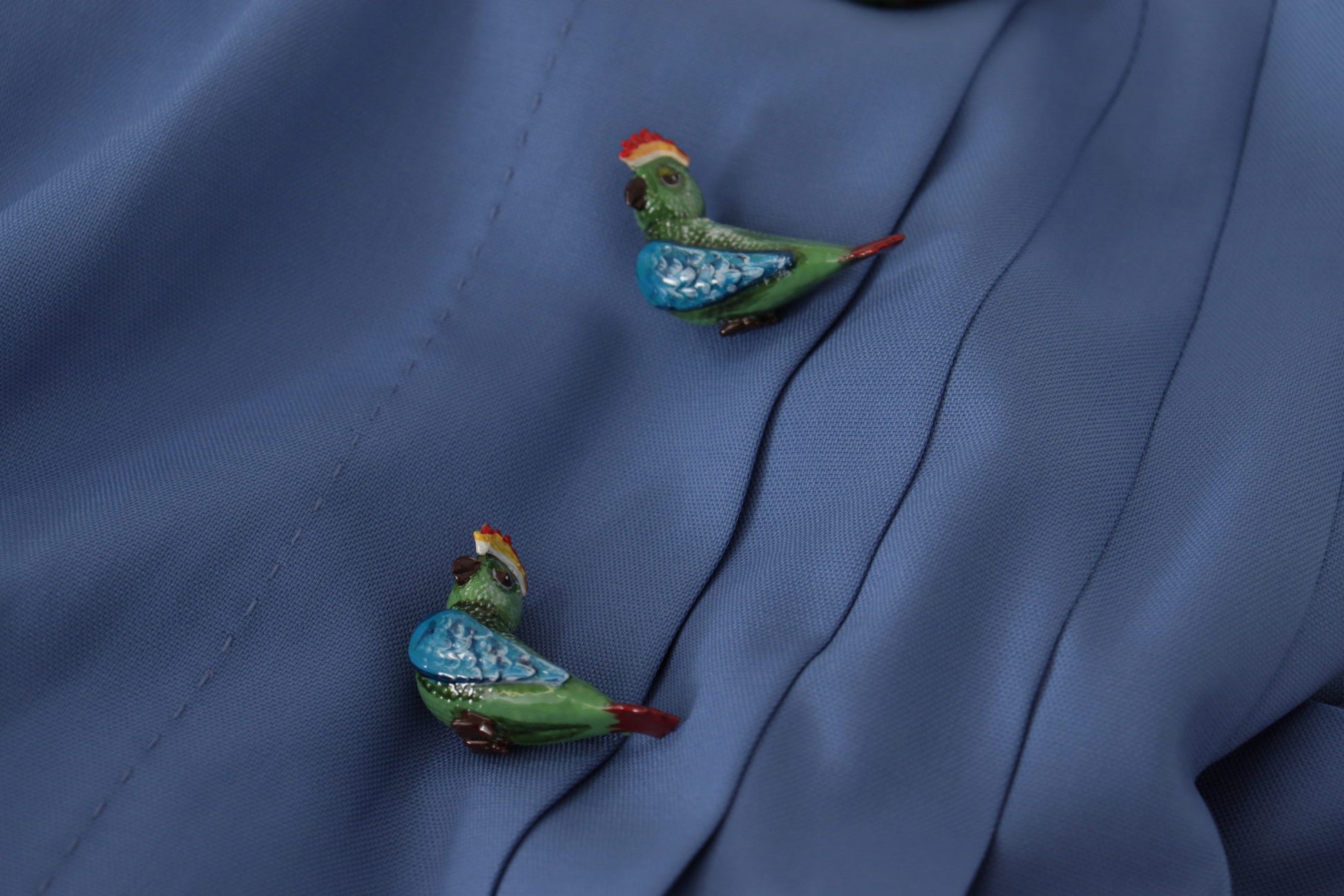 Blue Embellished Pleated Mini Skirt Wool