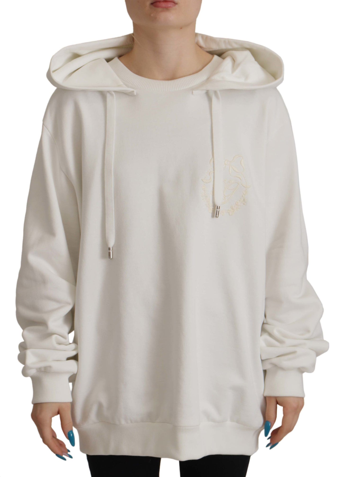White Hoodie Pullover Embroidered Sweater