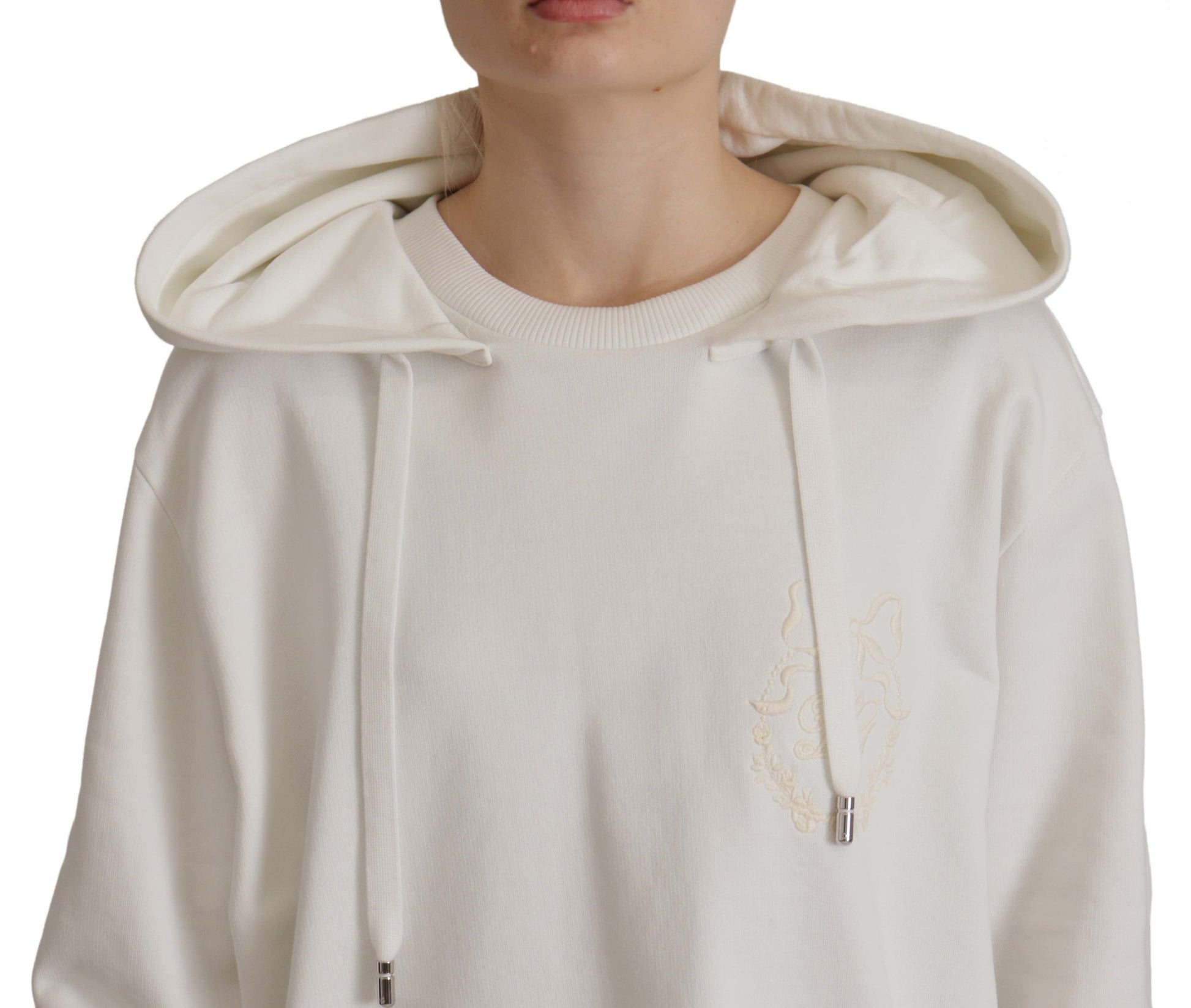White Hoodie Pullover Embroidered Sweater