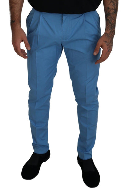 Blue Cotton Silk Trousers Chinos Pants