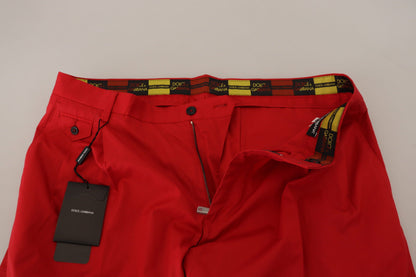 Red Cotton Slim Fit Trousers Chinos Pants