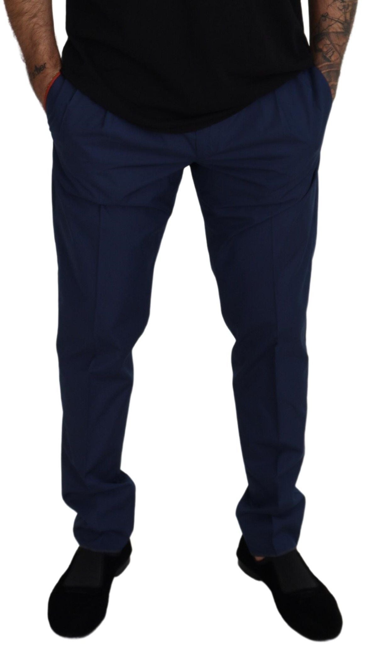 Blue Cotton Silk Trousers Chinos Pants