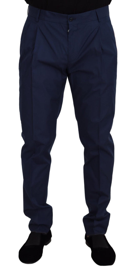 Blue Cotton Silk Trousers Chinos Pants