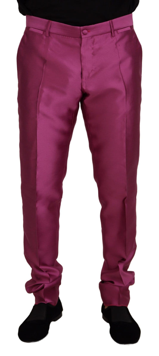 Pink Silk Slim Trousers Dress Formal Pants