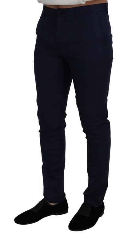 Blue Linen Cotton Slim Trousers Chinos Pants