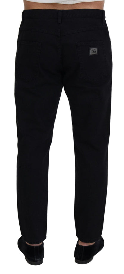 Black Loose Regular Torn Cotton Jeans