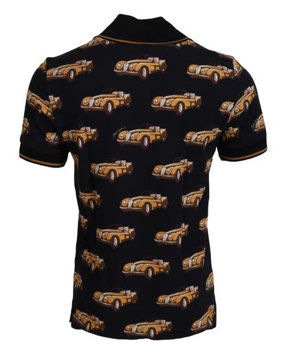 Black Car Print Short Sleeve Polo T-shirt