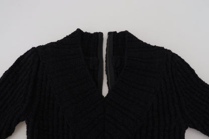 Black Wool Knitted Sheath Sweater Dress