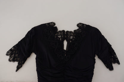 Black Sheath Midi Bodycon Lace Silk Dress