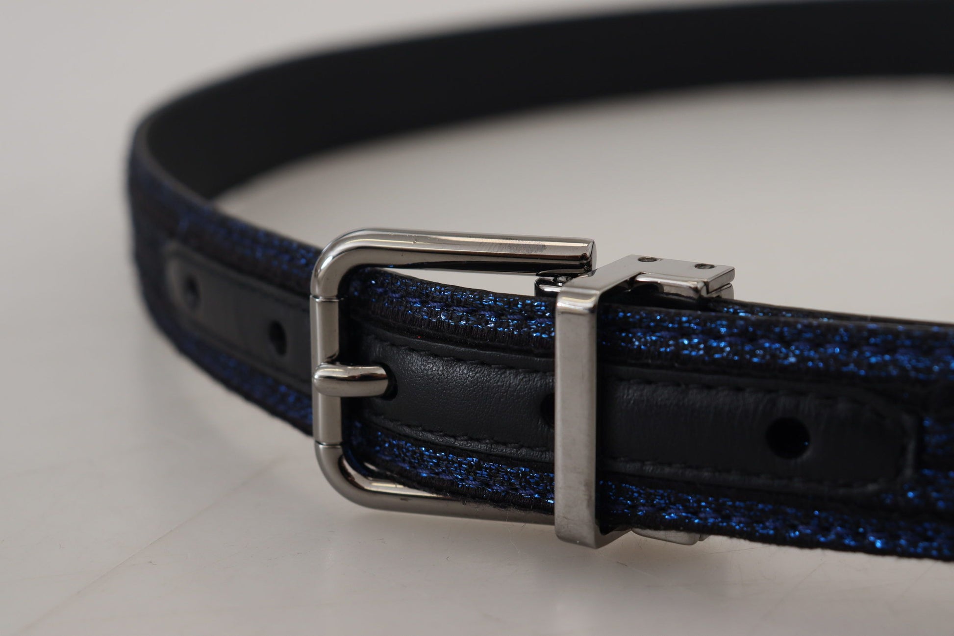Blue Jacquard Stripe Silver Buckle Belt