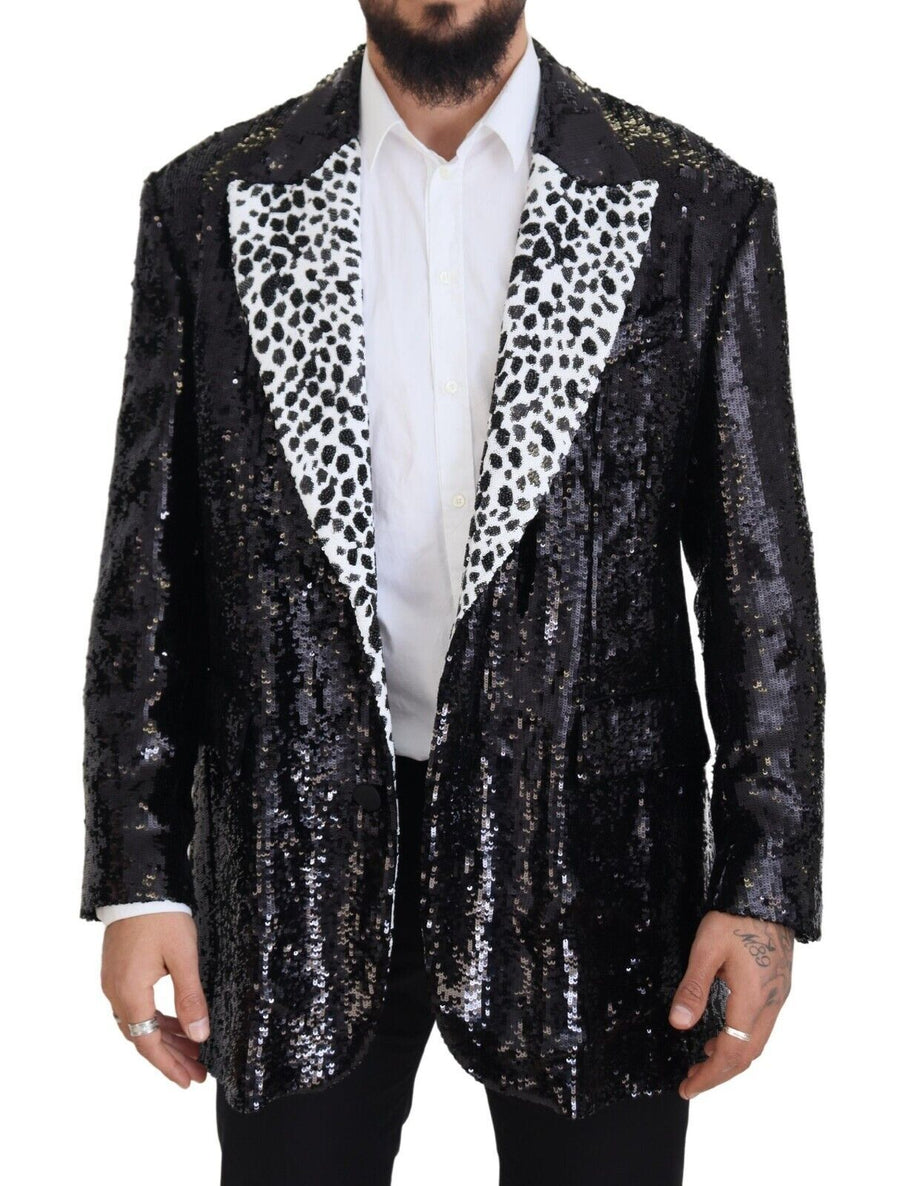 Black Sequined Cow Pattern Nylon Blazer