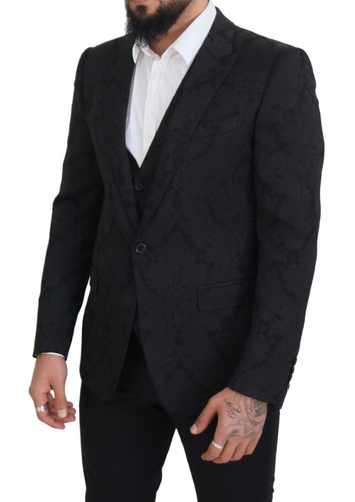 Black Floral Brocade 2 Piece MARTINI Suit