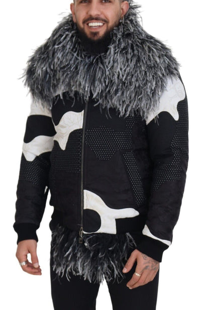Black White Fur Shearling Full Zip Jacket