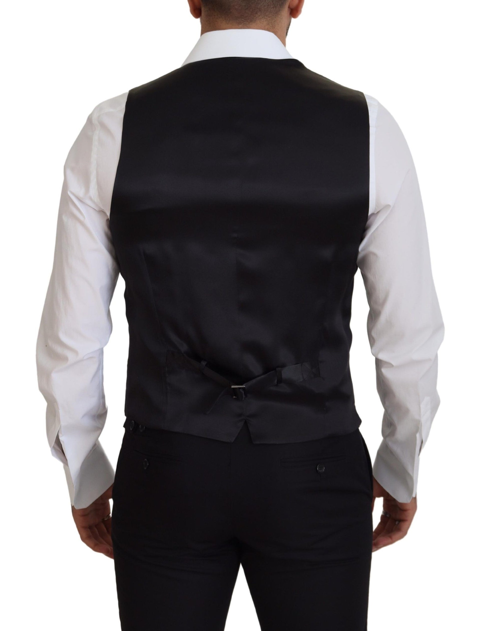 Black Virgin Wool Waistcoat Formal Dress Vest