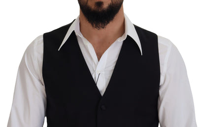 Black Virgin Wool Waistcoat Formal Dress Vest