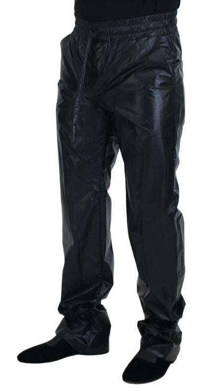Black Shining Drawstring Trouser Nylon Pants
