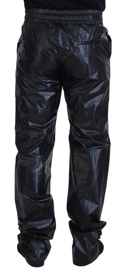 Black Shining Drawstring Trouser Nylon Pants