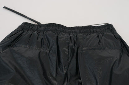 Black Shining Drawstring Trouser Nylon Pants