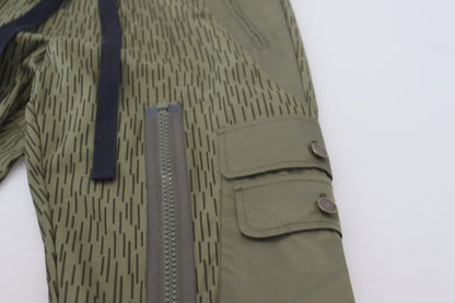 Green Striped Cargo Zipper Leg Men Trouser Pants