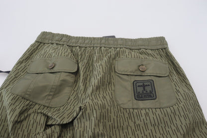 Green Striped Cargo Zipper Leg Men Trouser Pants