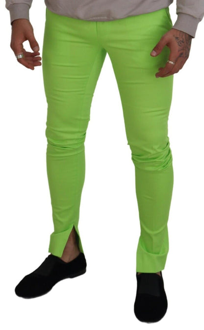 Light Green Cotton Skinny Men Trousers Pants