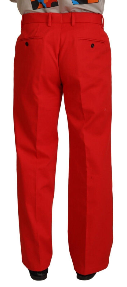Red Straight Fit Men Trousers Cotton Pants