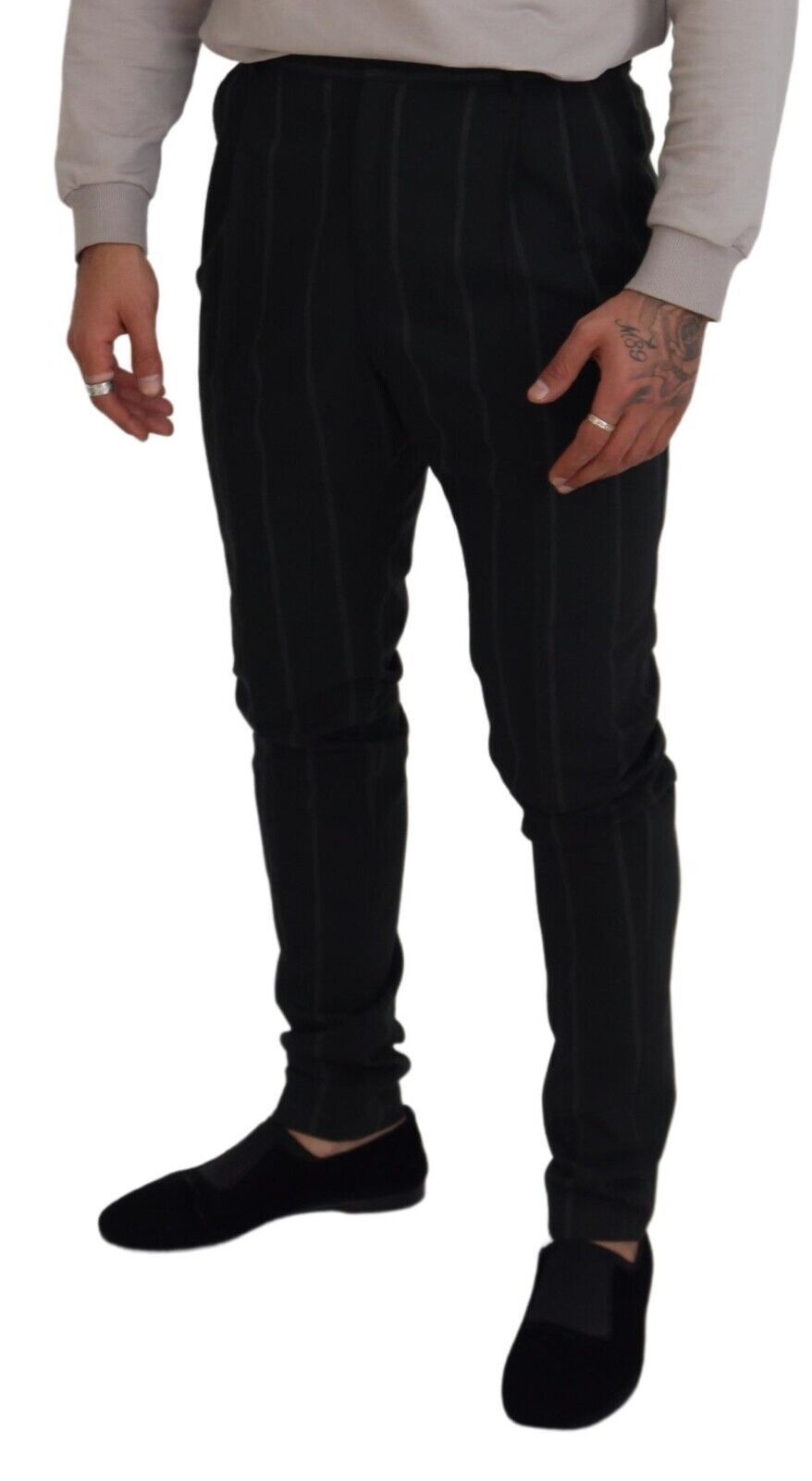 Black Striped Men Trousers Cotton Pants
