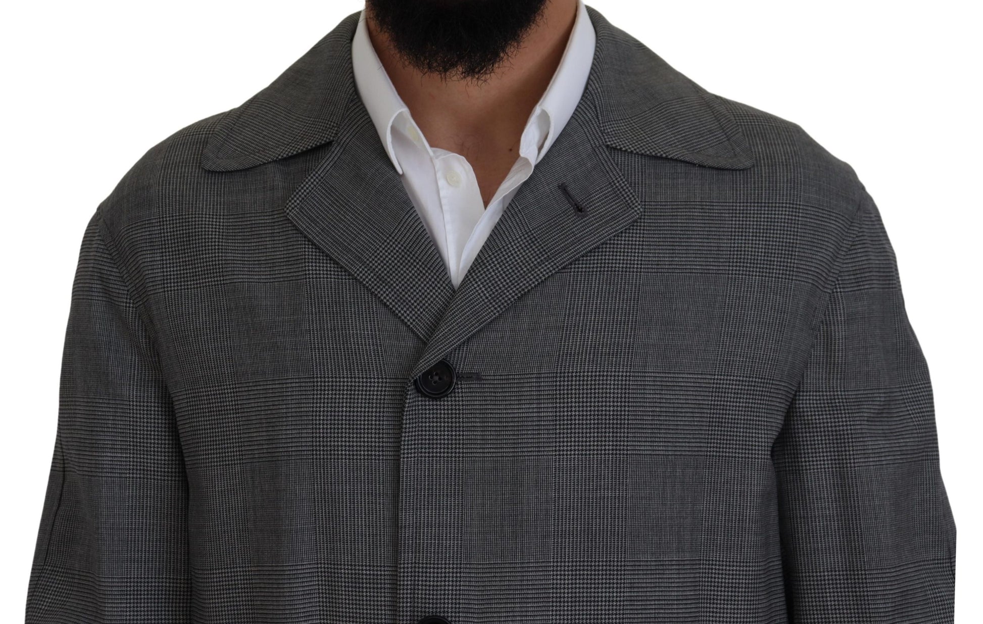 Gray Wool Plaid Long Trench Coat Jacket Trench Coat Jacket
