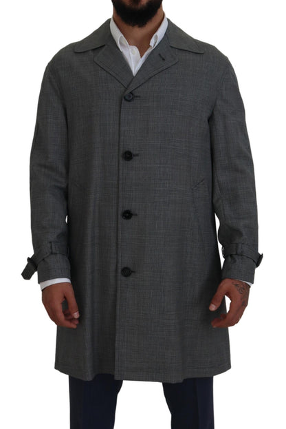 Gray Wool Plaid Long Trench Coat Jacket Trench Coat Jacket