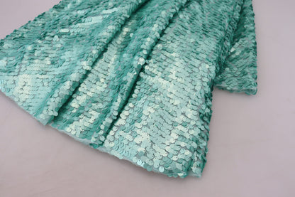 Blue Sequined Pleated Aline Midi Nylon Dress