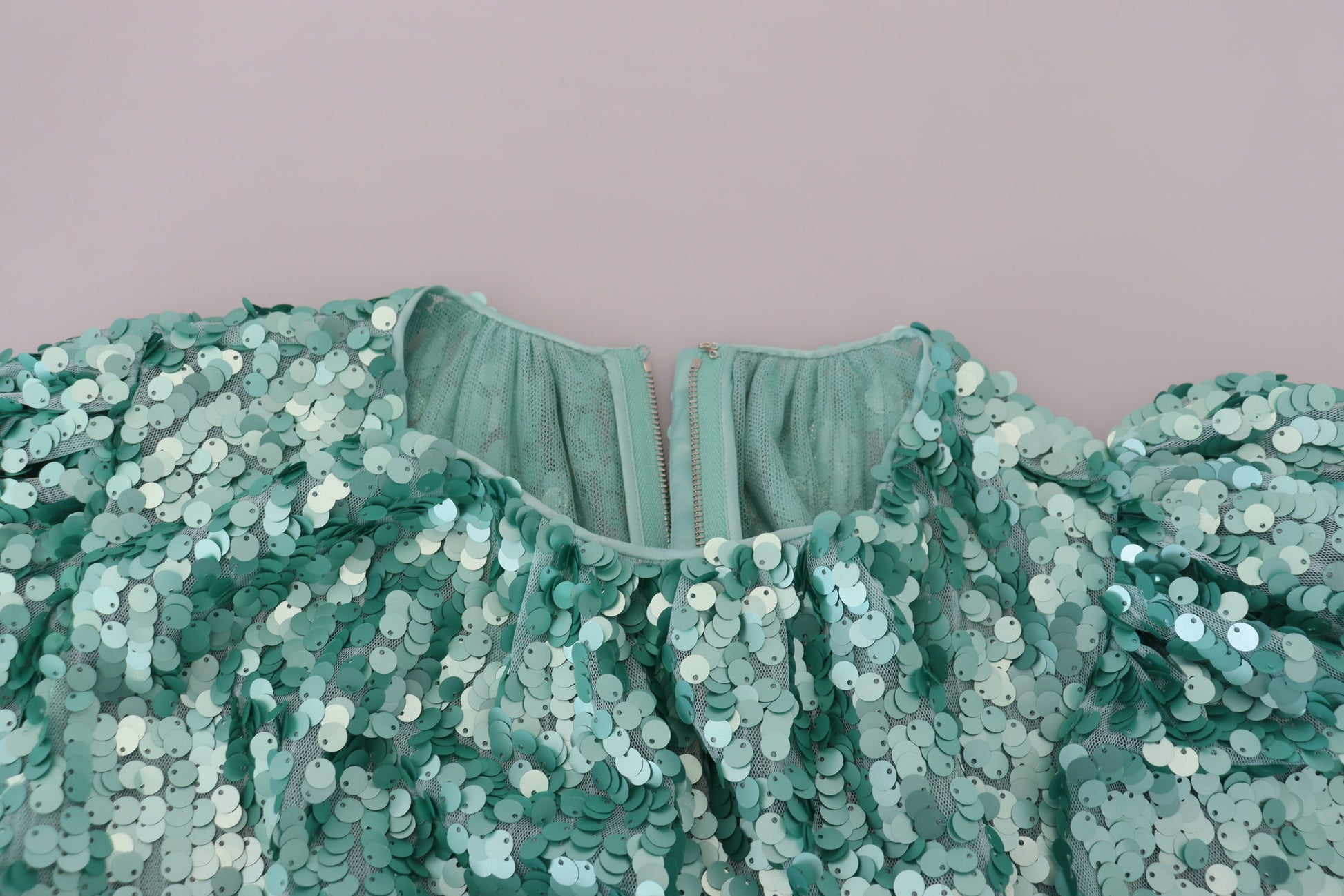 Blue Sequined Pleated Aline Midi Nylon Dress