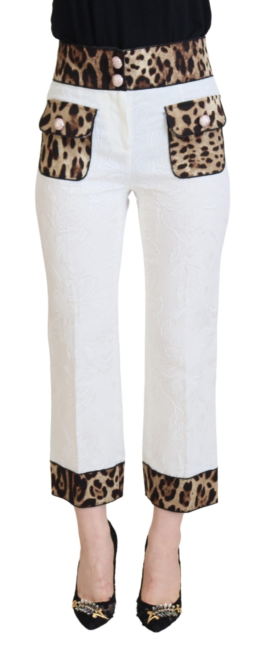 White Leopard Print High Waist Pants