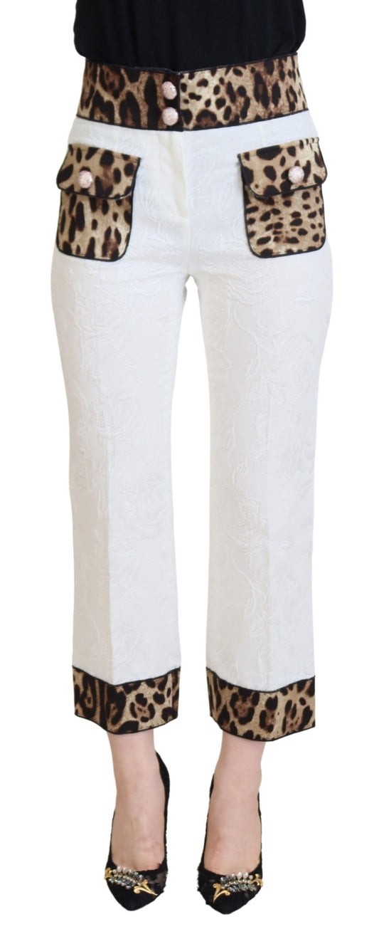 White Leopard Print High Waist Pants