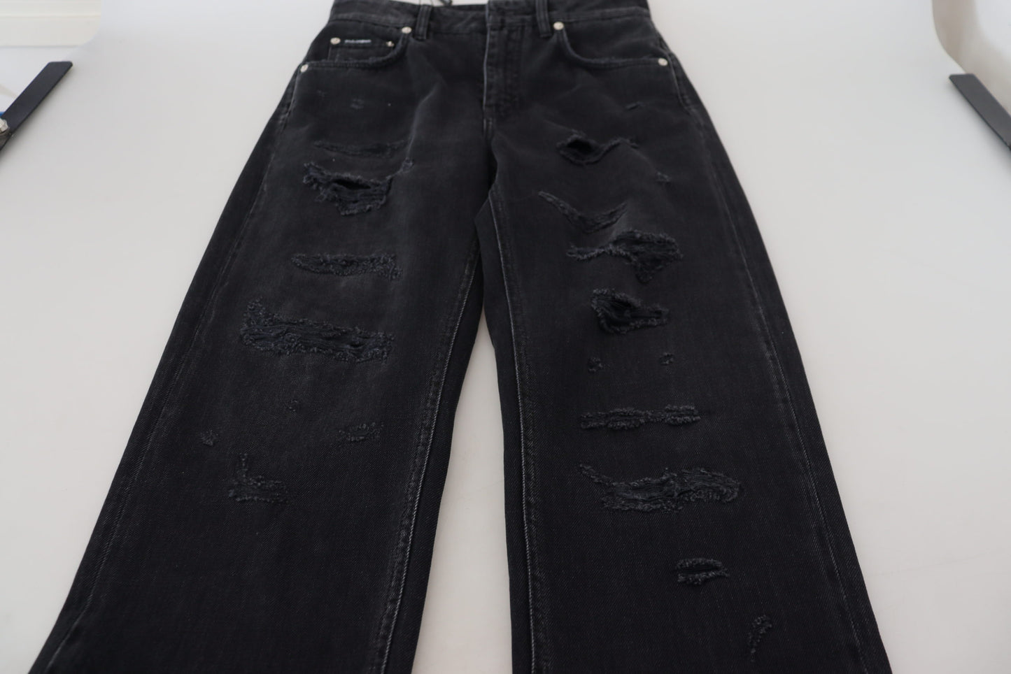 Black Cotton Tattered High Waist Denim Jeans