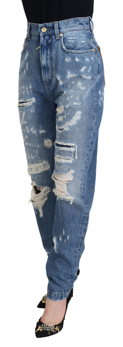 Blue Washed Cotton Tattered Denim Jeans