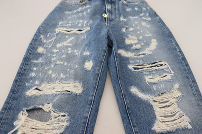 Blue Washed Cotton Tattered Denim Jeans