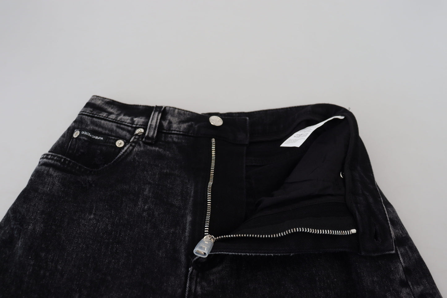Black Washed Cotton High Waist Denim Jeans