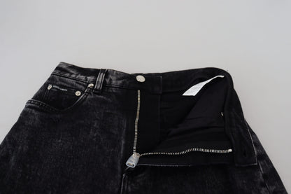 Black Washed Cotton High Waist Denim Jeans