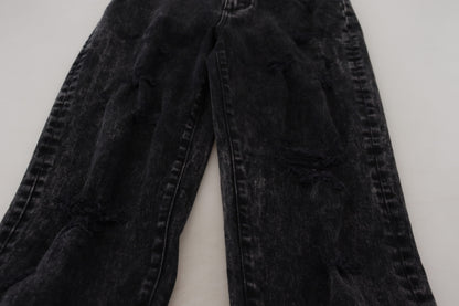 Black Washed Cotton High Waist Denim Jeans