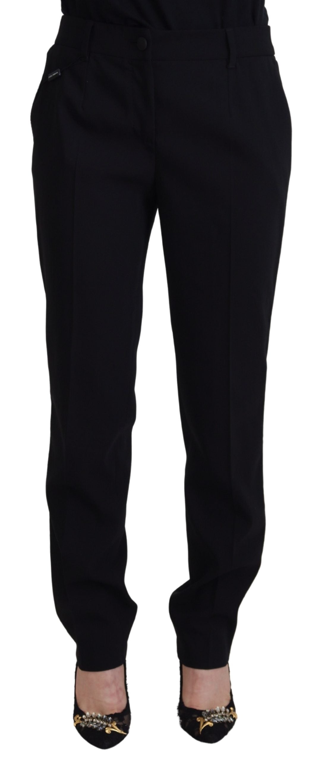 Black Tapered Women Wool Pants