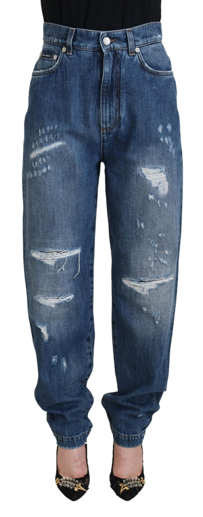 Blue Washed Cotton Tattered Denim Jeans