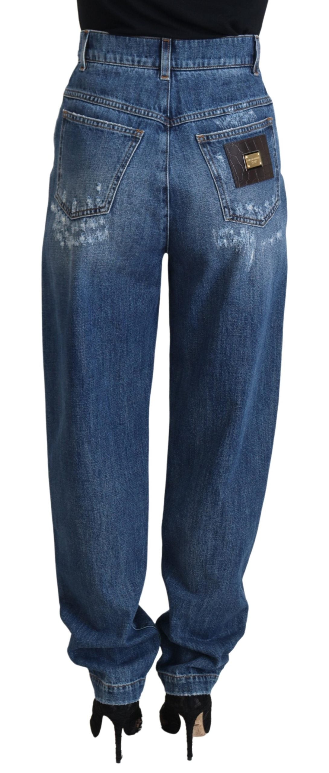 Blue Washed Cotton Tattered Denim Jeans