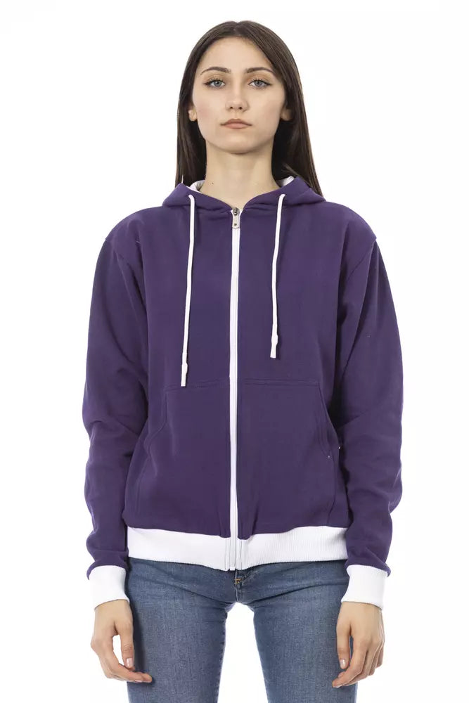 Purple Cotton Women Sweater with Adjustable Hood