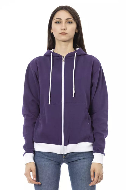 Purple Cotton Women Sweater with Adjustable Hood