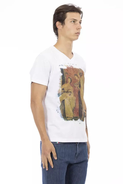 White Cotton Men's V-Neck T-Shirt