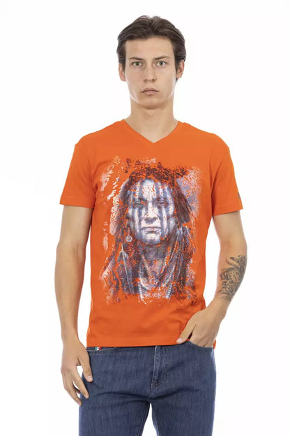 Orange Cotton Men V-Neck T-Shirt