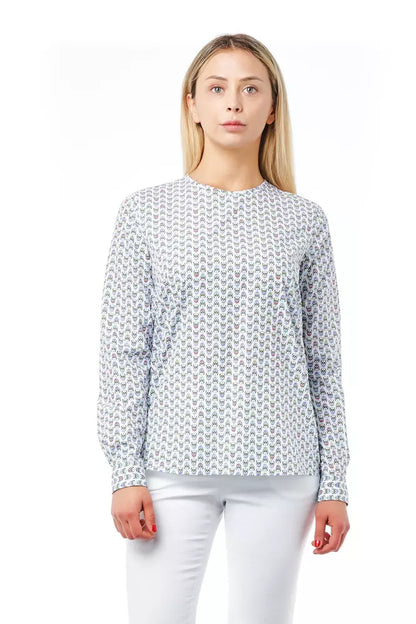 White Cotton Women Shirt with Skull Print Closure Detail