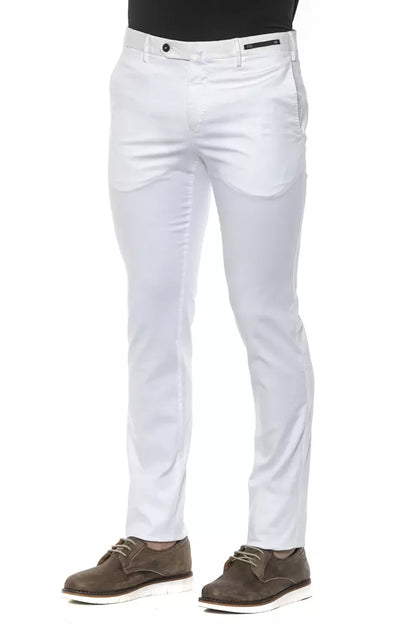 White Cotton Men Slim Trouser