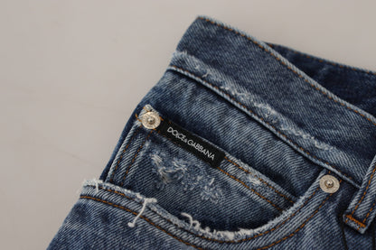 Blue Cotton Tattered Men Denim Jeans