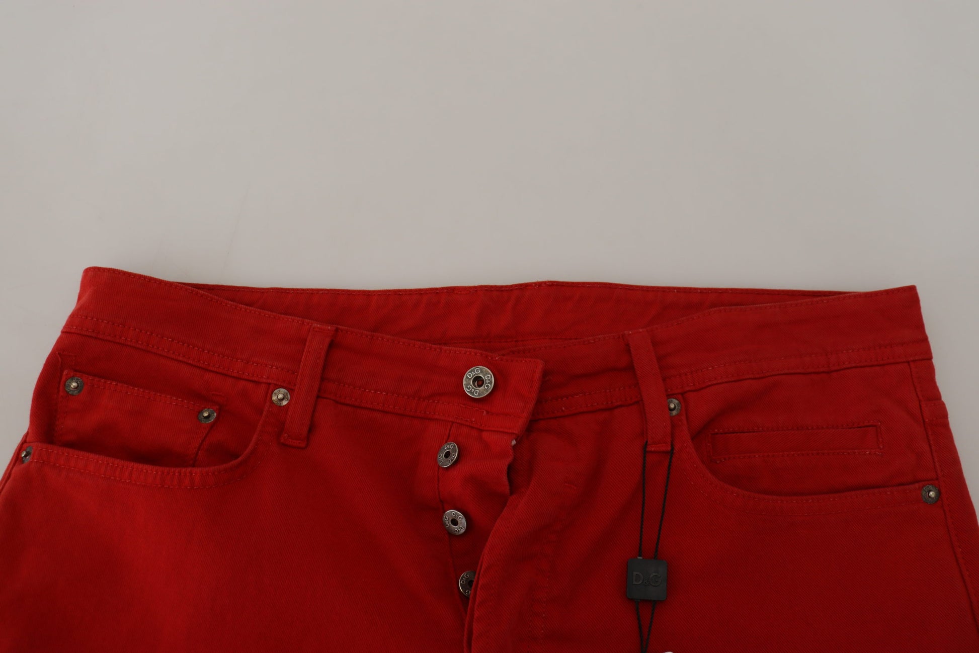 Red Cotton Straight Fit Men Denim Jeans